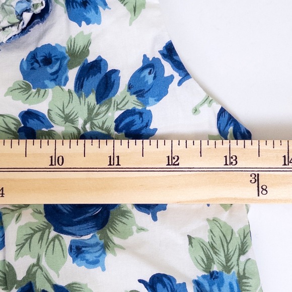 Mini Boden Floral Dress Girls 7-8Y Blue White Rose 3D Flower Applique Sleeveless - Picture 8 of 9